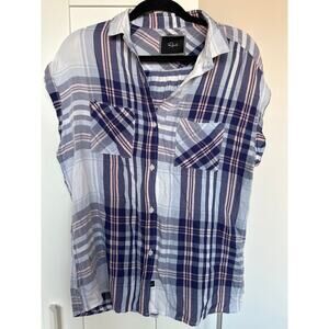 Rails Women's Short Sleeve Hunter Plaid Button-Up Shirt Blue/Purple, Size S, EUC